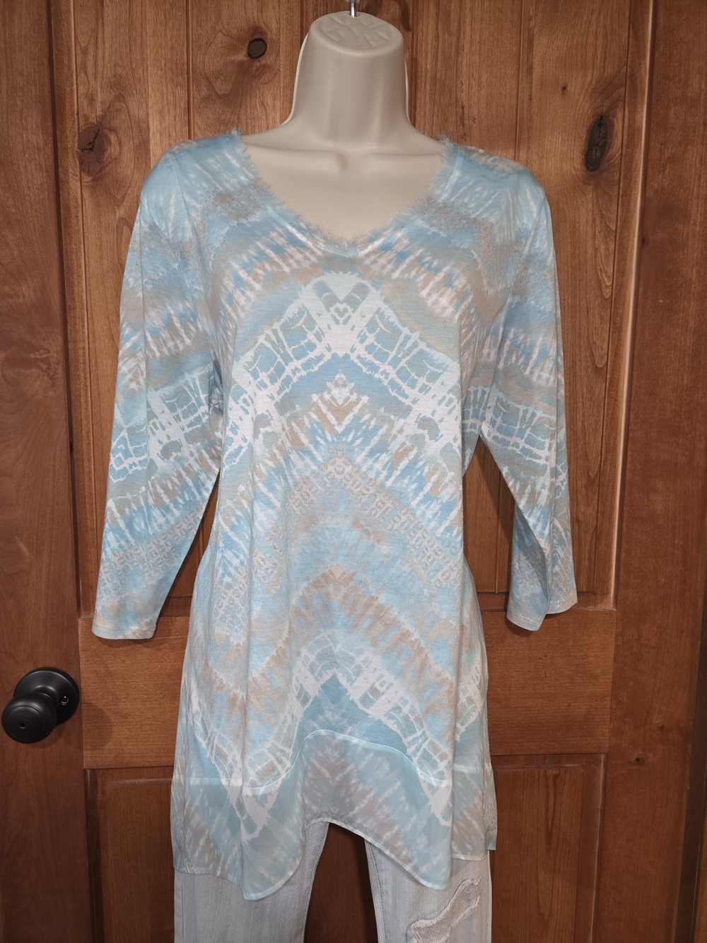 Chico's Light Blue & Taupe V-Neck Asymmetrical Hem Tunic